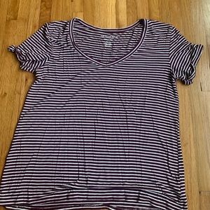 maroon and white striped t-shirt